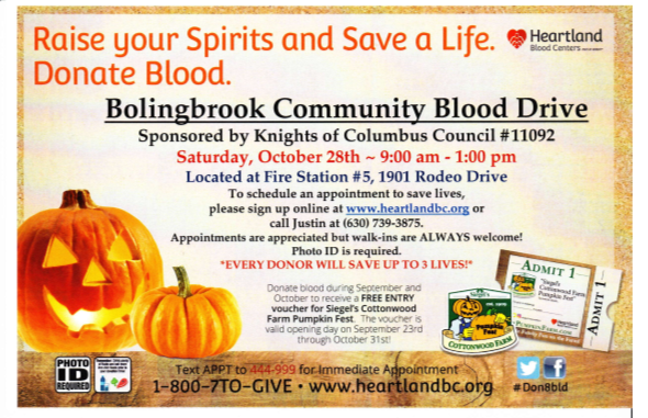 Join Us for a Blood Drive on Saturday October 28th
