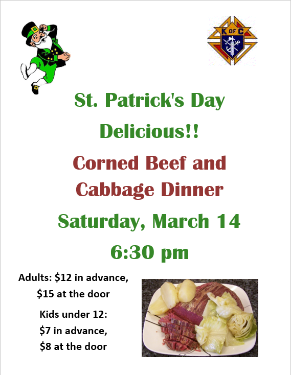 St. Patrick’s Day Corned Beef and Cabbage Tickets Now On Sale!